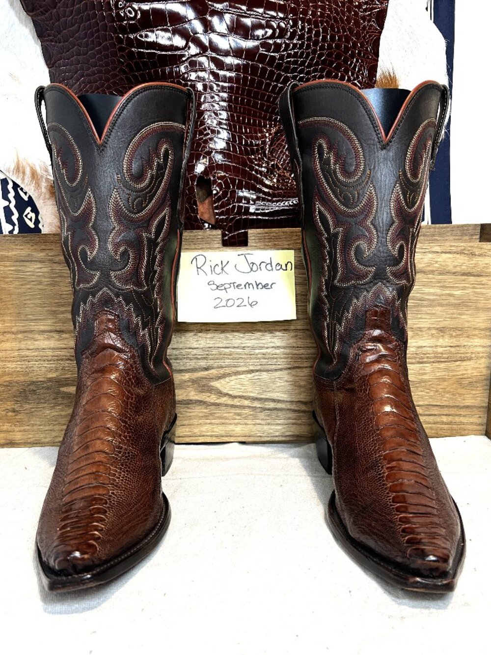 Lucchese 1883 Sienna Brown Ostrich Leg Cowboy Boots in men's size 11D